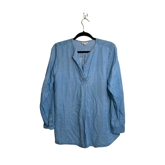J. Jill Tops - J. Jill Denim Medium Wash Chambray Split Neck Popover Tunic Top Medium Women’s